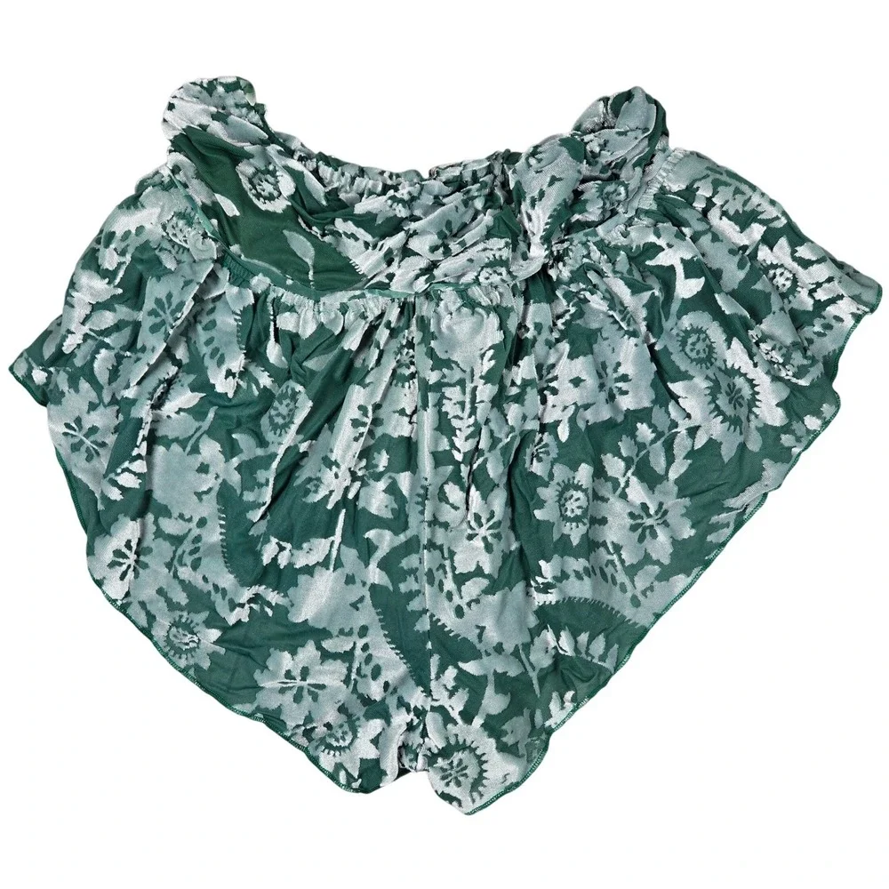 Free People Snow Angel Micro Combo Green Floral‎ Velvet Shorts XS OB2098978
